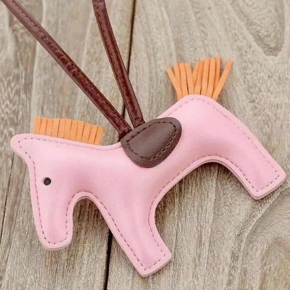 Pink Vegan Leather Horse Rodeo Keychain Bag Charm